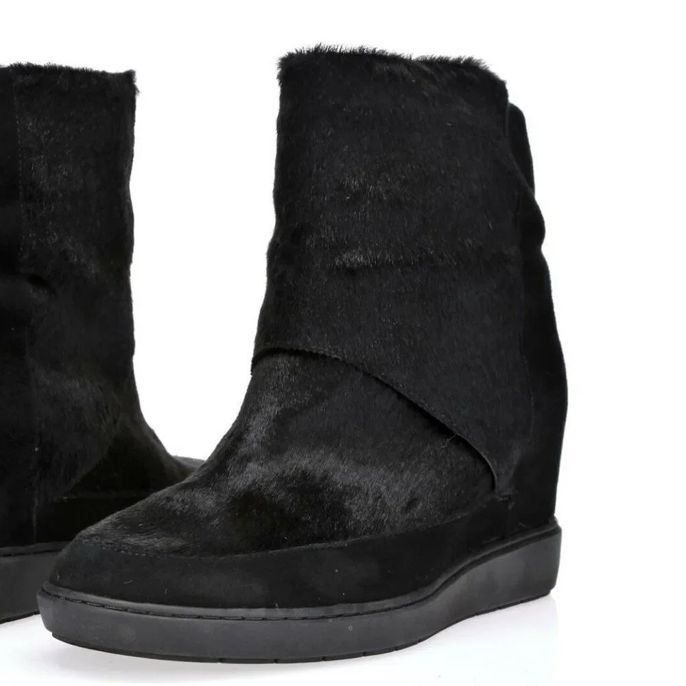 VINCE Women's Black‎ Holly Calf Hair Suede Wedge Boots/Booties